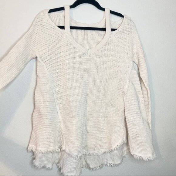 Free people cold shoulder sweater knit long sleeve small cream boho - Picture 2 of 13